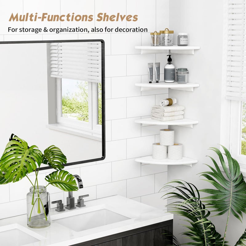 Forbena White Corner Floating Shelves for Wall Set of 4  Rounded Corner Shelves Wall Mounted for Kids Bedroom Books  Cute Wood Hanging Corner Shelf for Bathroom Decor  Living Room  Small Spaces - Image 3